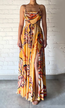 Rococo Sand | Cress Viscose Natural Crepe High Low Maxi Dress | Beige