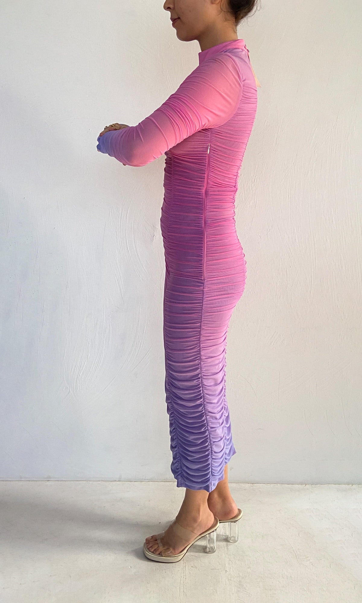 Womens | Dream Nylon Powermesh Long Dress | Pink