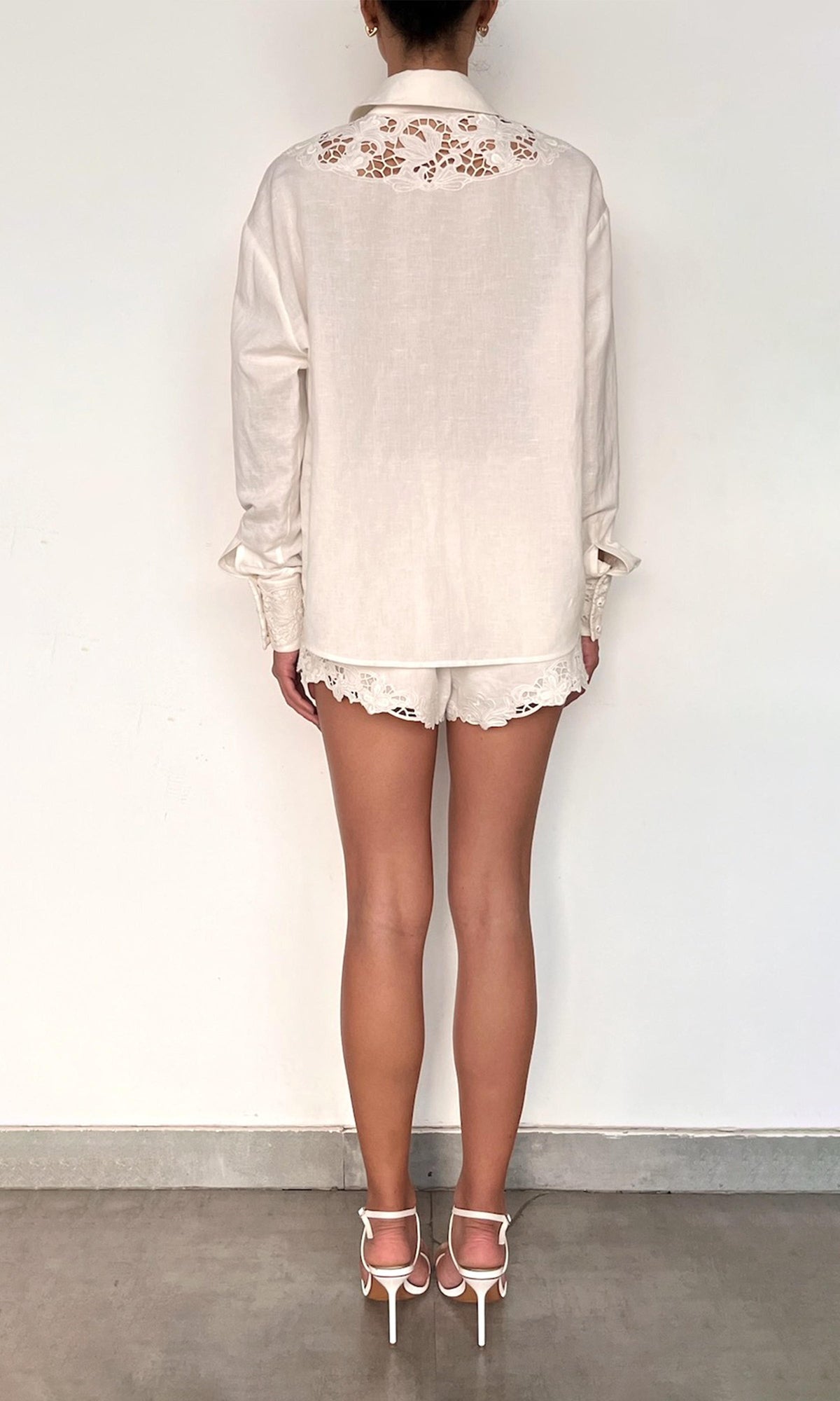 Rococo Sand | Eli Thin Linen Cotton Embroidered Over Sized Shirt | White