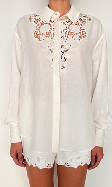 Rococo Sand | Eli Thin Linen Cotton Embroidered Over Sized Shirt | White