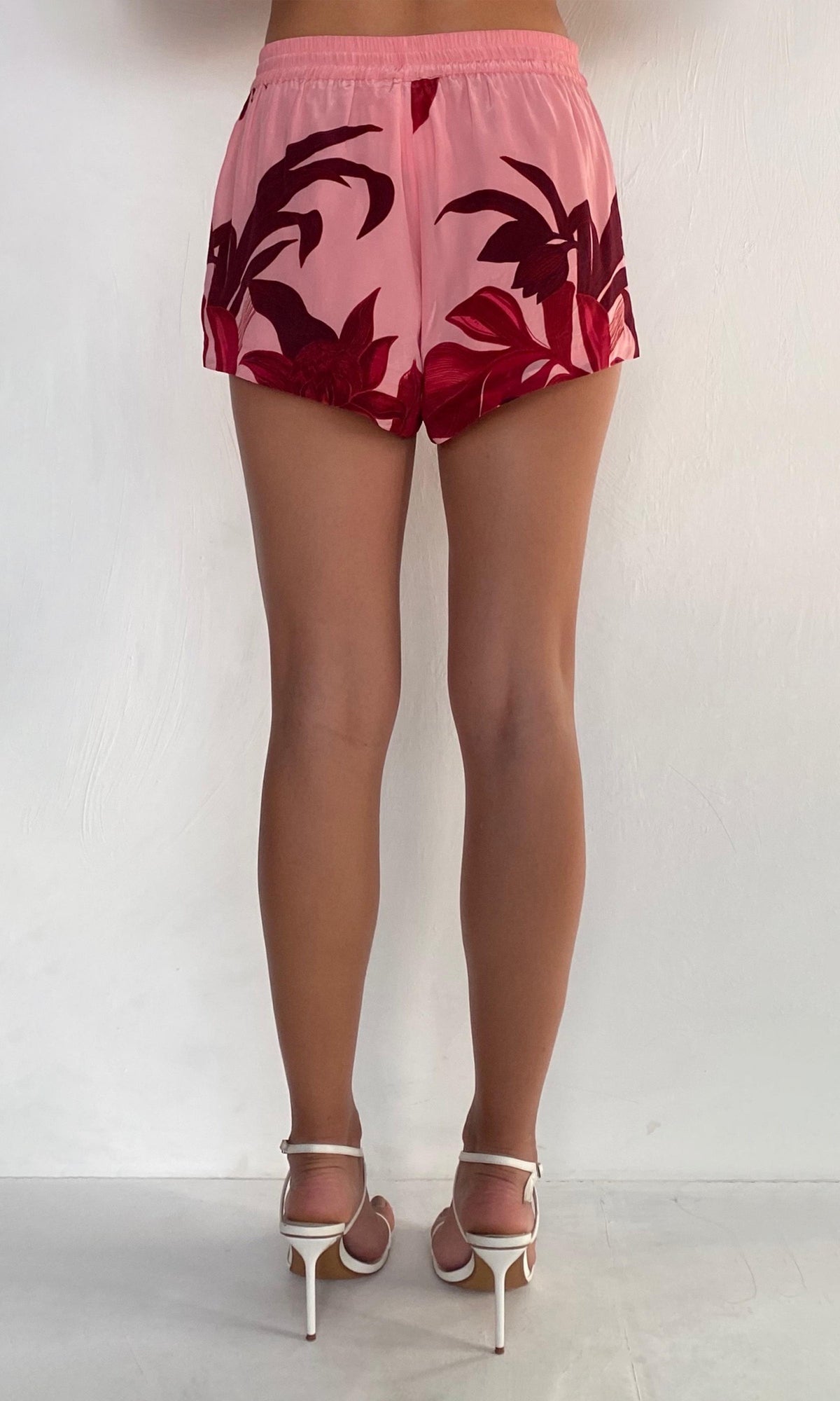 Rococo Sand | Eve Viscose Natural Crepe Shorts | Pink Burgundy