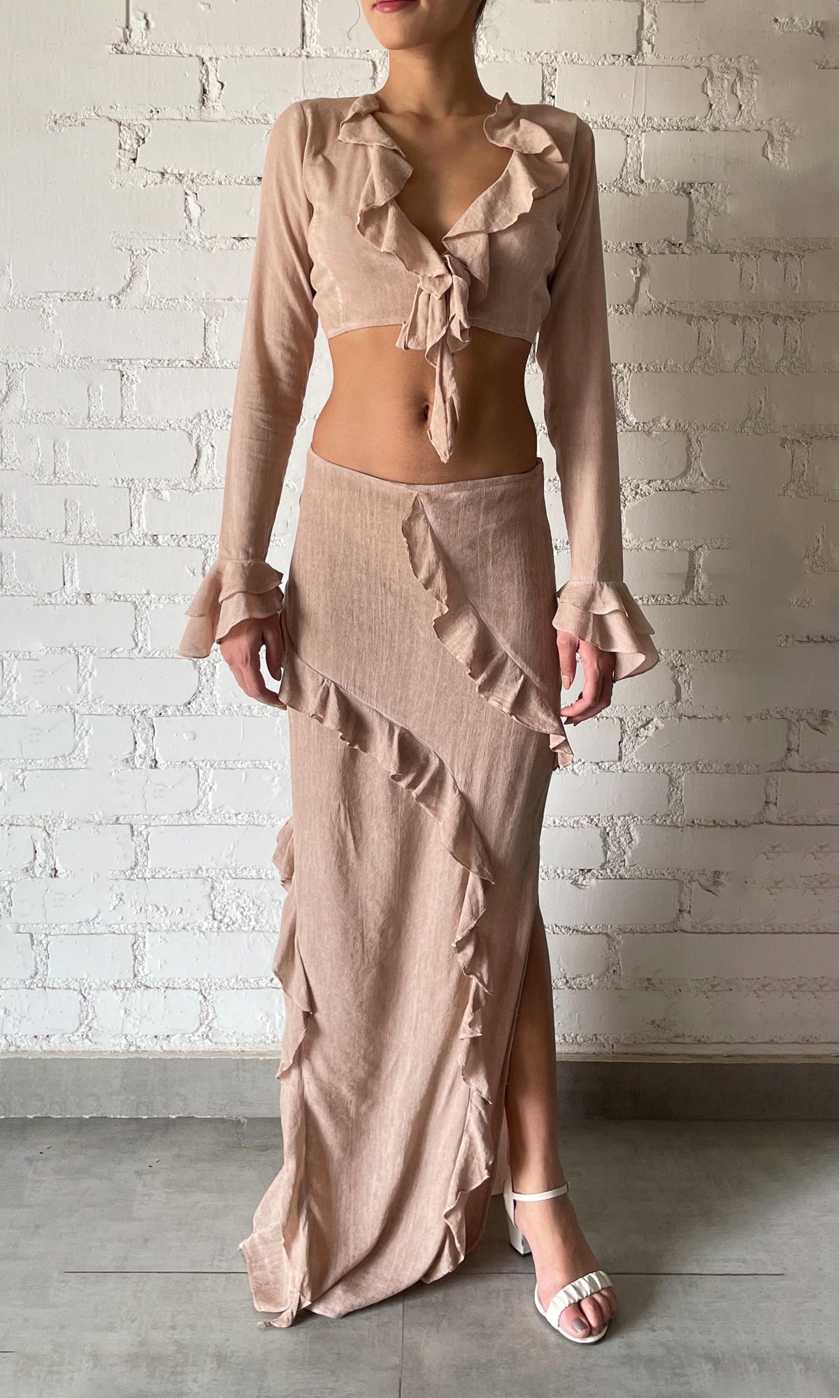 Rococo Sand | Gaia Viscose Cotton Georgtte Top | Nude