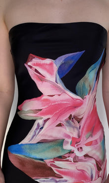 Womens | Hope Polyester Satin Lycra Strapless Maxi Dress | Black Multi