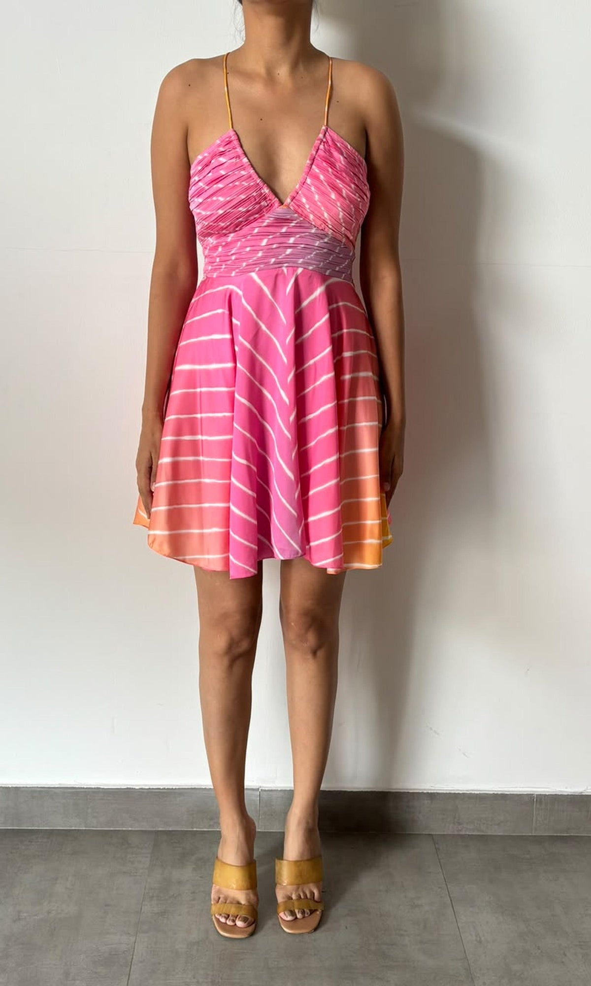 Rococo Sand | Inv Viscose Tanish Crepe Deep Neckline Short Dress | Ombre