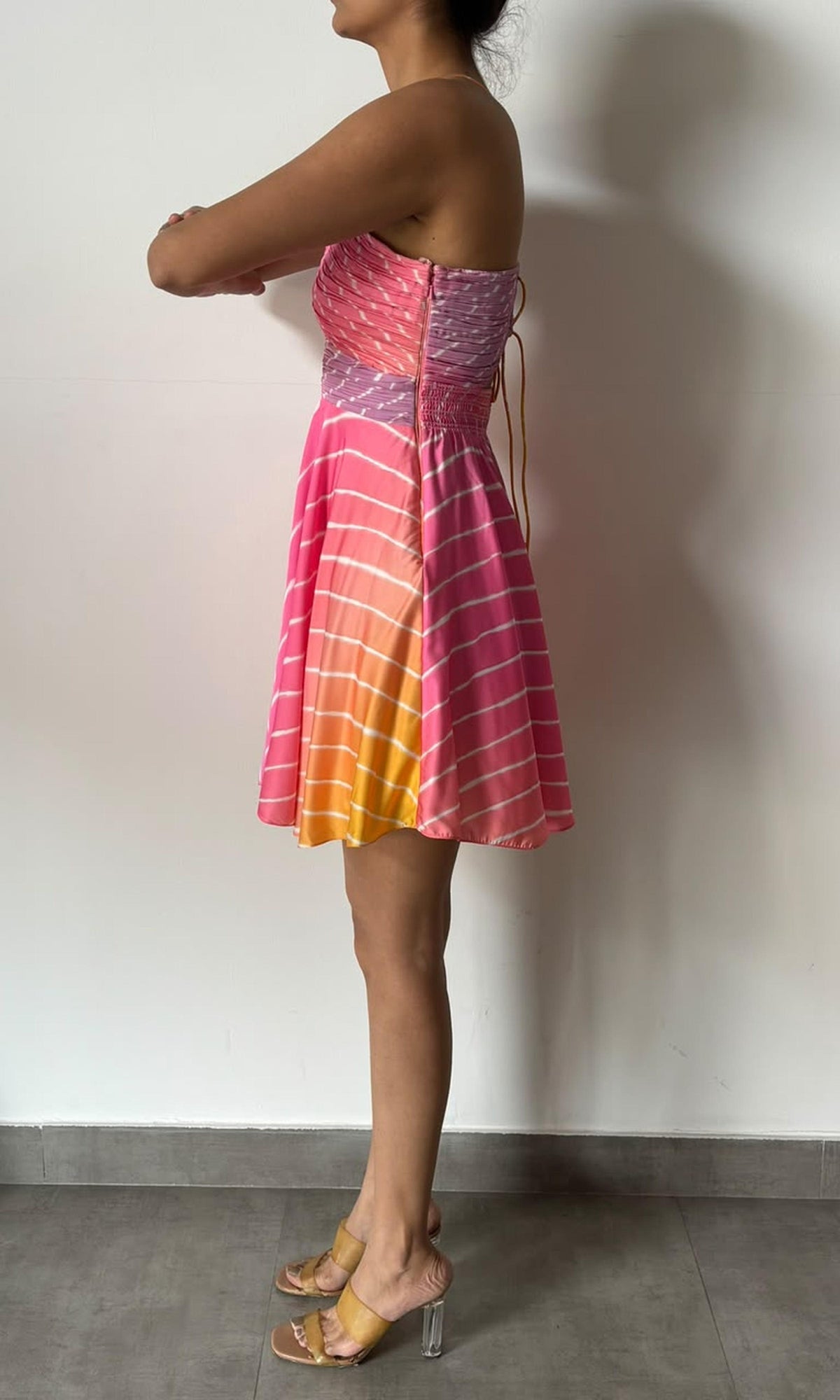 Rococo Sand | Inv Viscose Tanish Crepe Deep Neckline Short Dress | Ombre