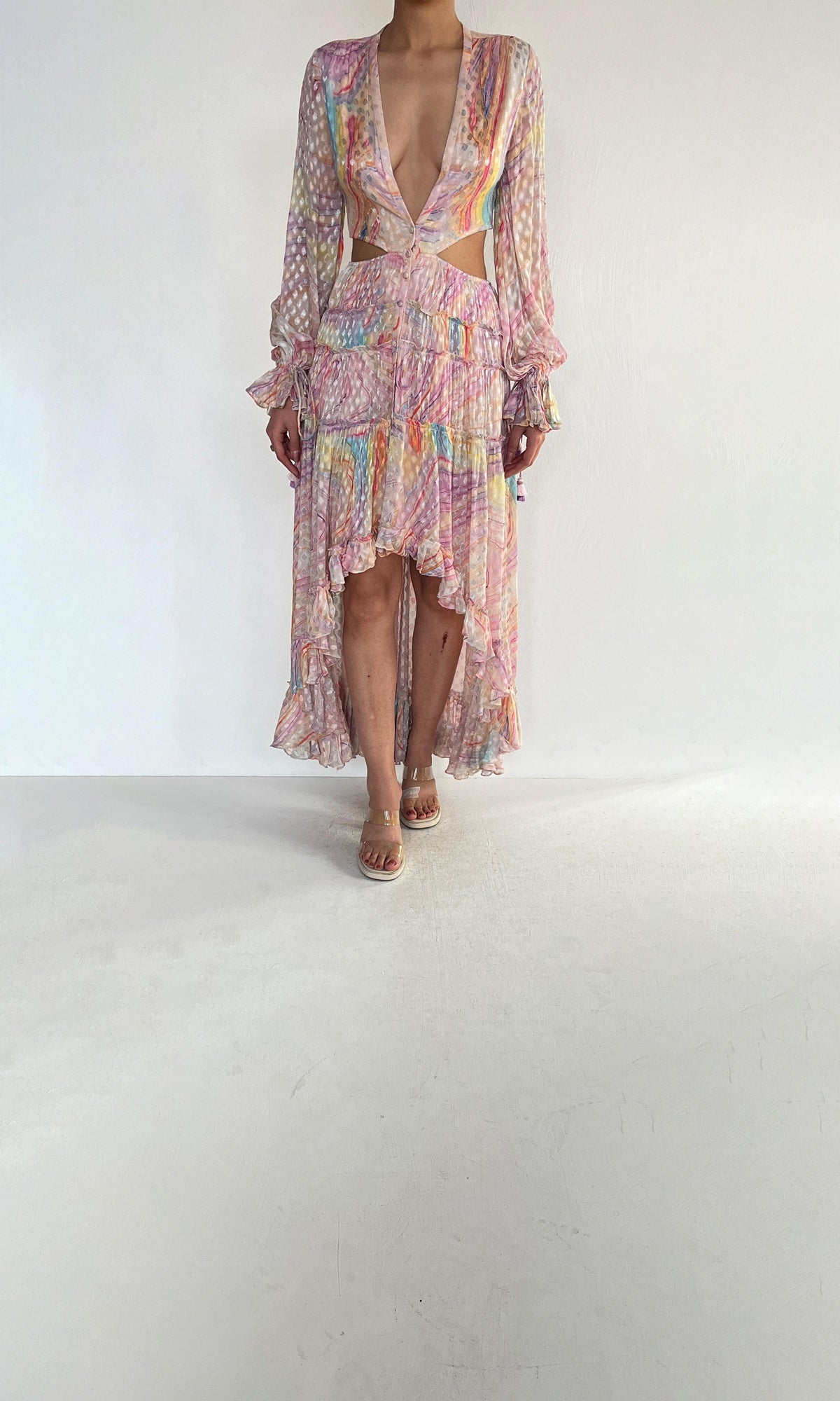 Womens | Inv Viscose Crepe Jacquard Long Dress | Multicolor
