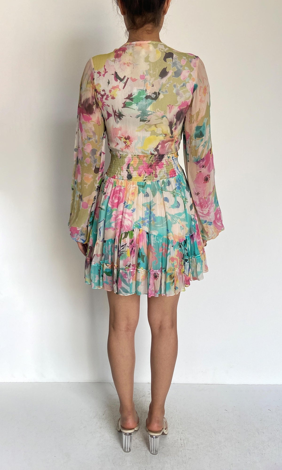 Womens | Inv Viscose Chiffon Short Dress | White Multi