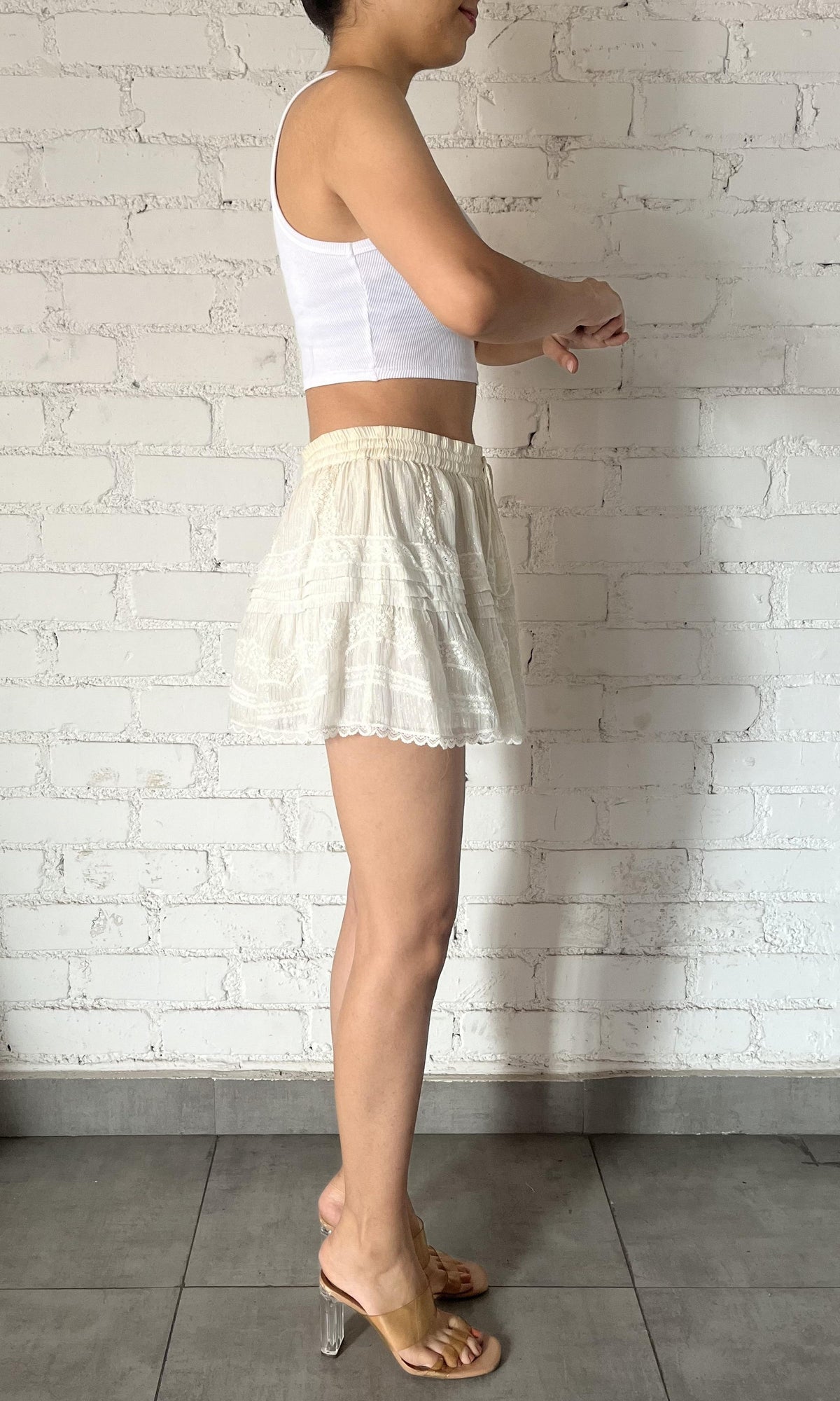 Womens | Inv Viscose Georgtte Lurex Short Skirt | White