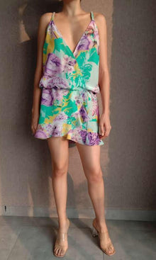 Rococo Sand | Ivy Tanish Crepe Short Dress | Butter Yellow/Lavender