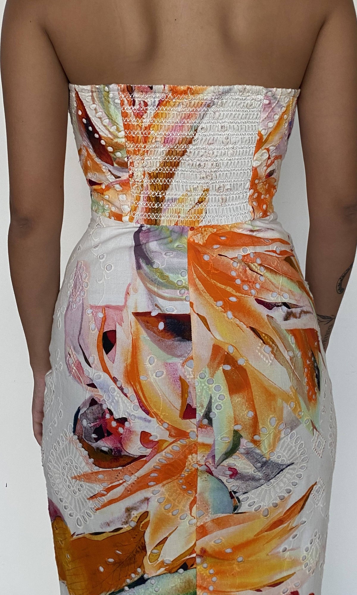 Womens | Jill Cotton Schiffli Printed Schiffly Midi Dress | White Multi