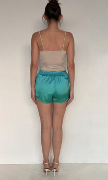 Womens | Kiki Polyester Satin Lycra Shorts | Blue Green