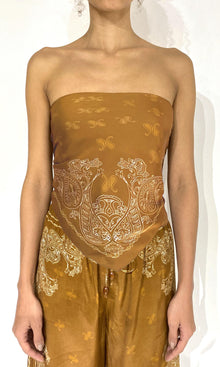 Rococo Sand | Kira Bemberg Cupro Satin Scarf Top | Off-White Brown