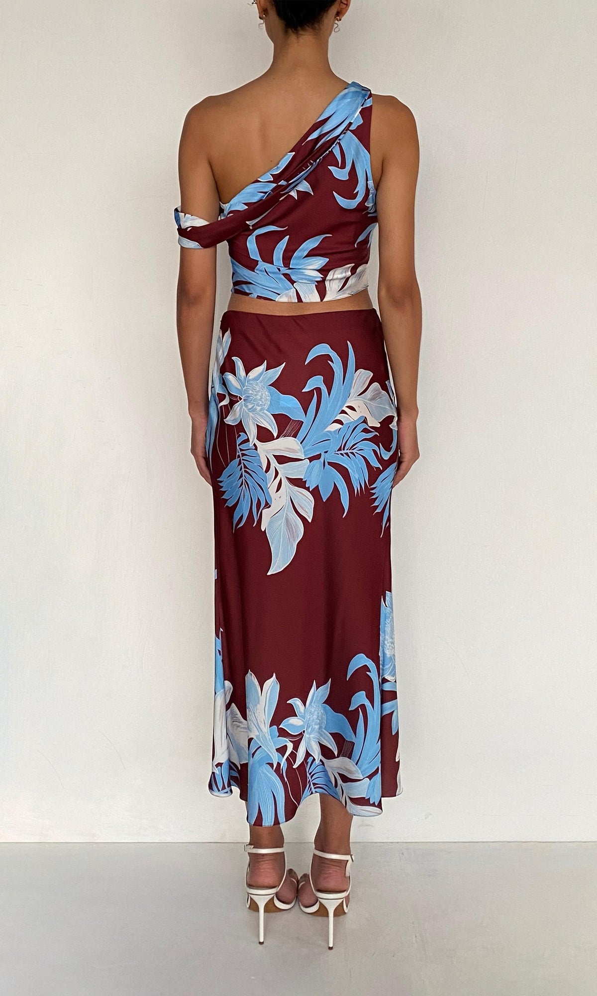 Womens | Lia Polyester Satin Lycra Midi Skirt | Burgundy Blue