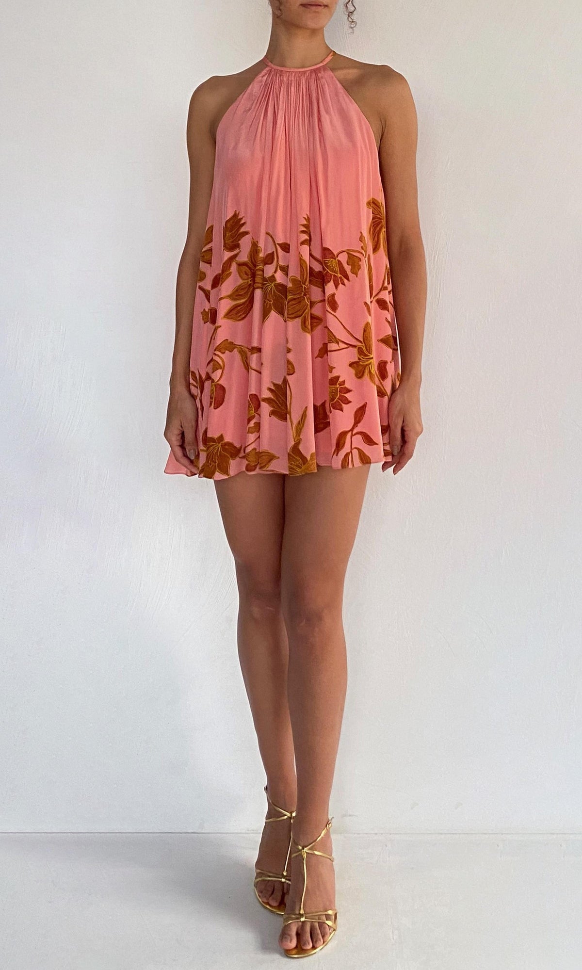 Rococo Sand | Mae Natural Crepe Halter Mini Dress | Peach