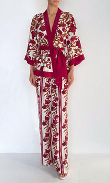 Womens | Maia Viscose Heavy Crepe Robe | Ivory Burgundy