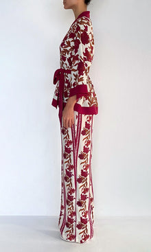 Womens | Maia Viscose Heavy Crepe Robe | Ivory Burgundy