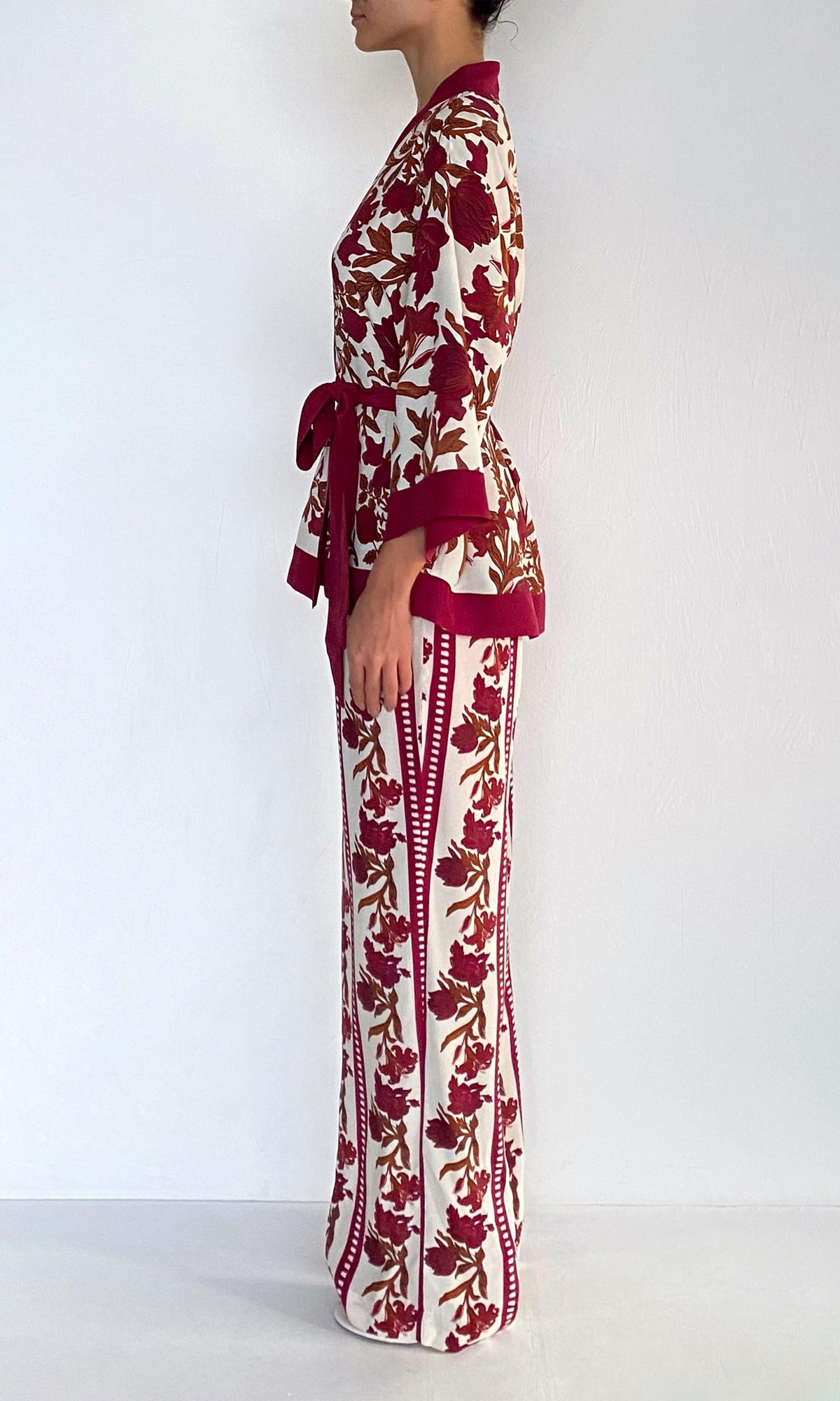 Womens | Maia Viscose Heavy Crepe Robe | Ivory Burgundy