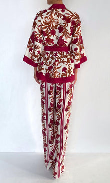 Womens | Maia Viscose Heavy Crepe Robe | Ivory Burgundy