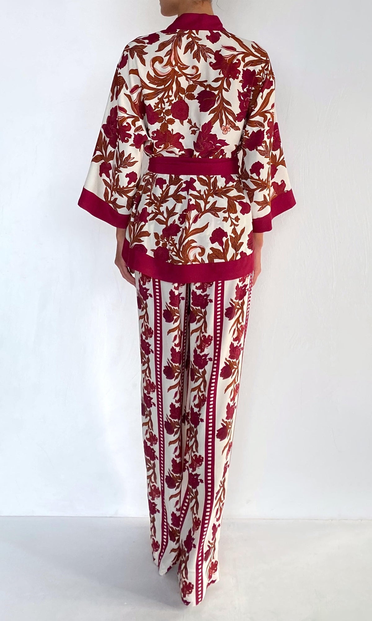 Womens | Maia Viscose Heavy Crepe Robe | Ivory Burgundy
