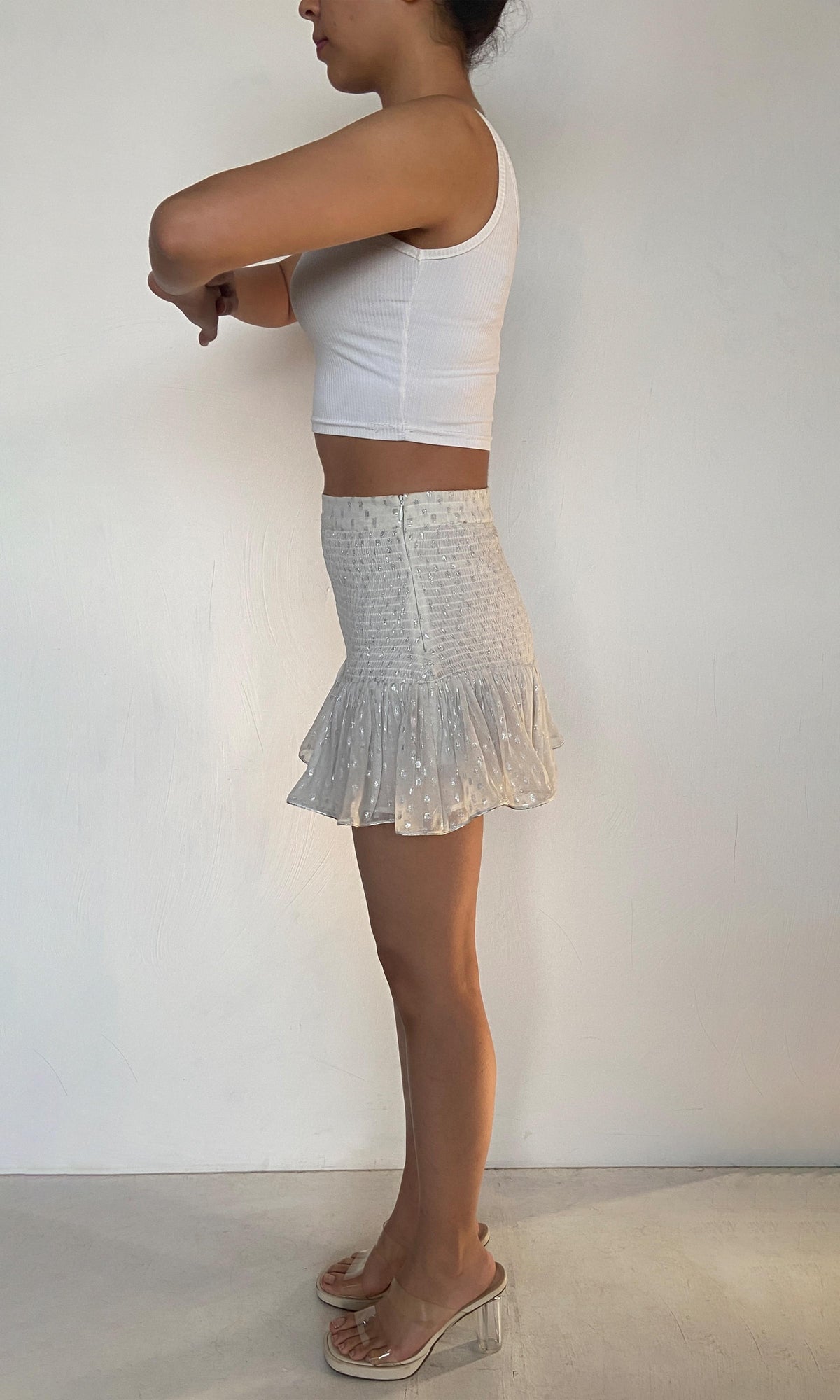 Womens | Mia Viscose Georgtte Dobby Short Skirt | White