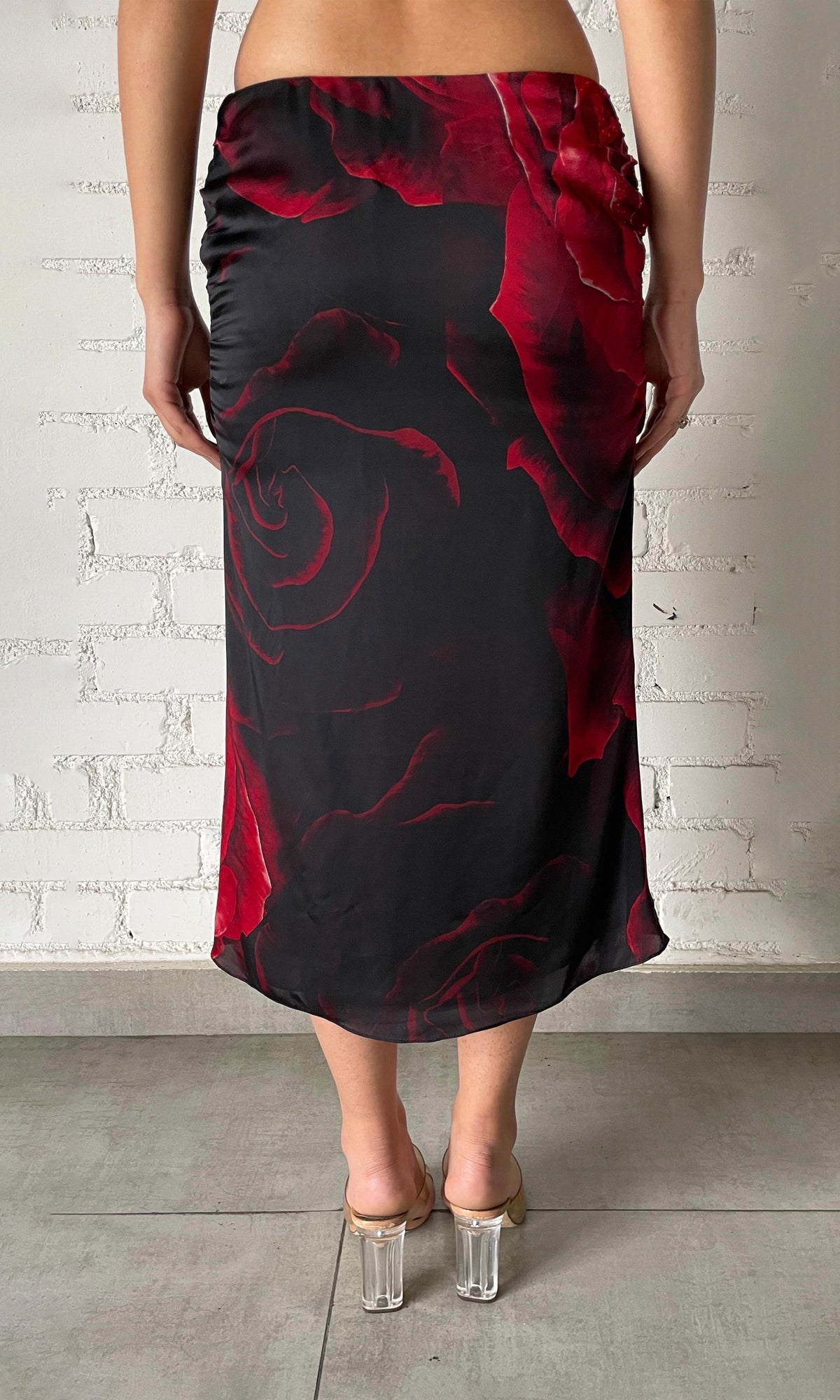 Womens | Naia Viscose Satin Embellished Skirt | Black Red