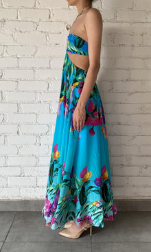Womens | Ocean Viscose Flat Chiffon Crepe Maxi Dress | Turquoise
