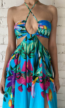 Womens | Ocean Viscose Flat Chiffon Crepe Maxi Dress | Turquoise