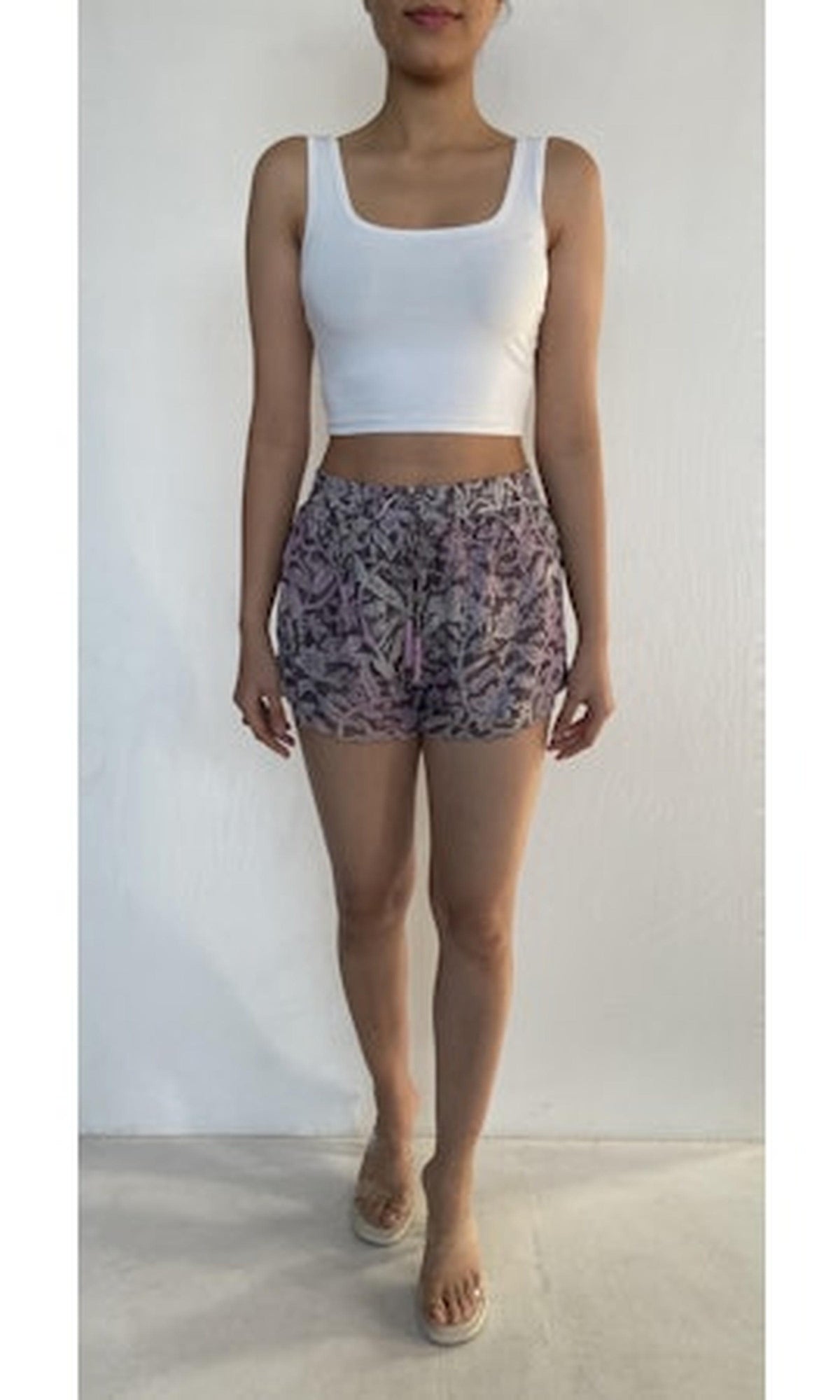 Womens | Paola Viscose Georgette Lurex Shorts | White Multi