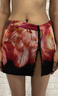 Womens | Shia Viscose Satin Short Fitted Beaded Skirt | Black Pink Multi