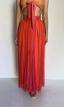 Womens | Skye Polyester Long Skirt | Pink/Orange