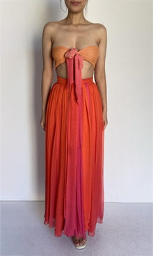 Womens | Skye Polyester Long Skirt | Pink/Orange