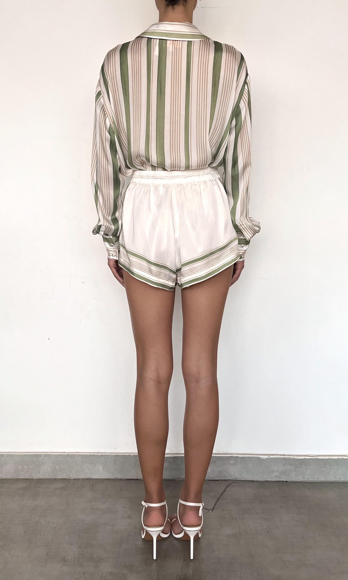 Womens | Taio Viscose Satin Shorts | Off-White Green