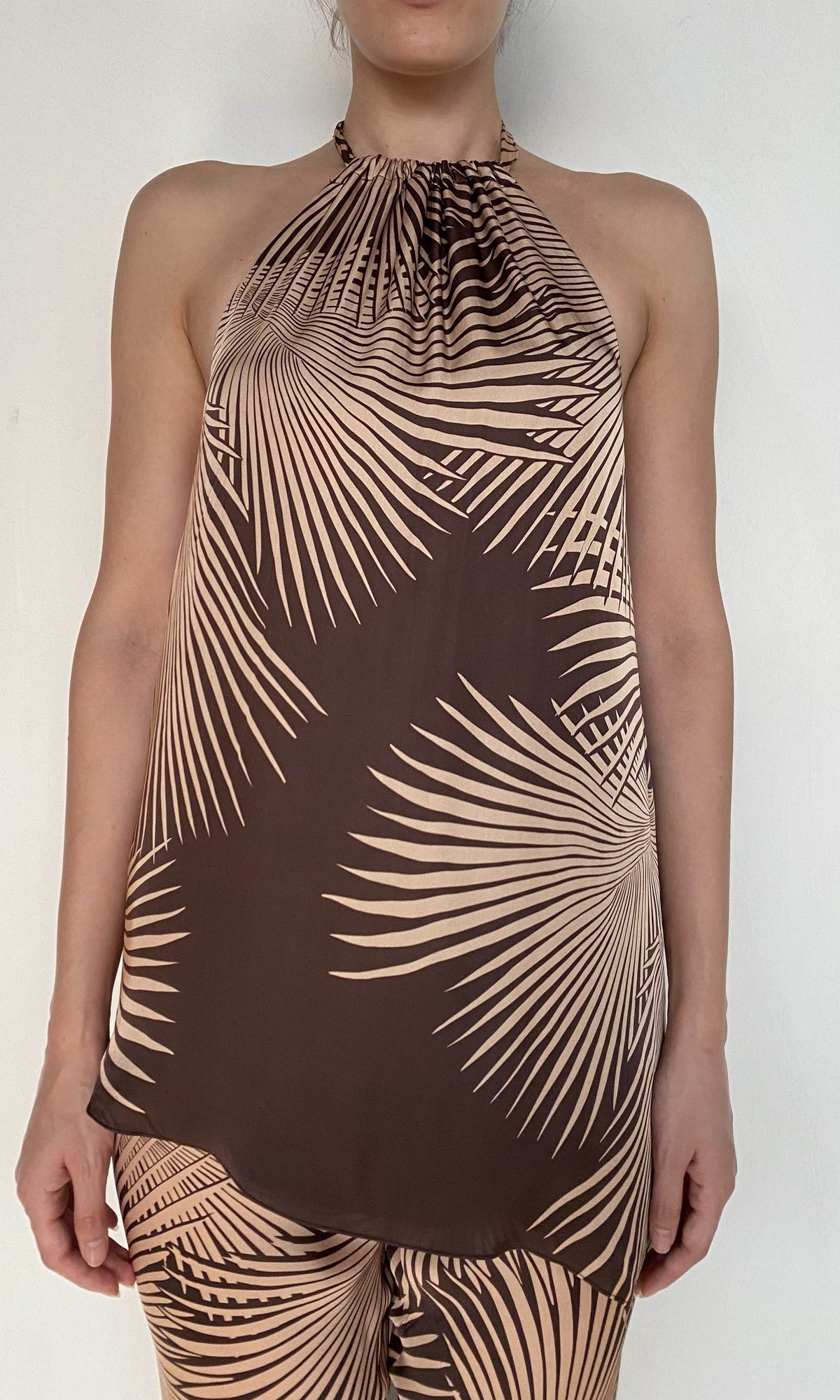 Womens | Taro Viscose Satin Halter Neck Top | Brown