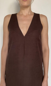 Womens | Taro Linen Cotton A Line Flared Maxi Dress | Brown