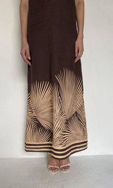 Womens | Taro Linen Cotton A Line Flared Maxi Dress | Brown