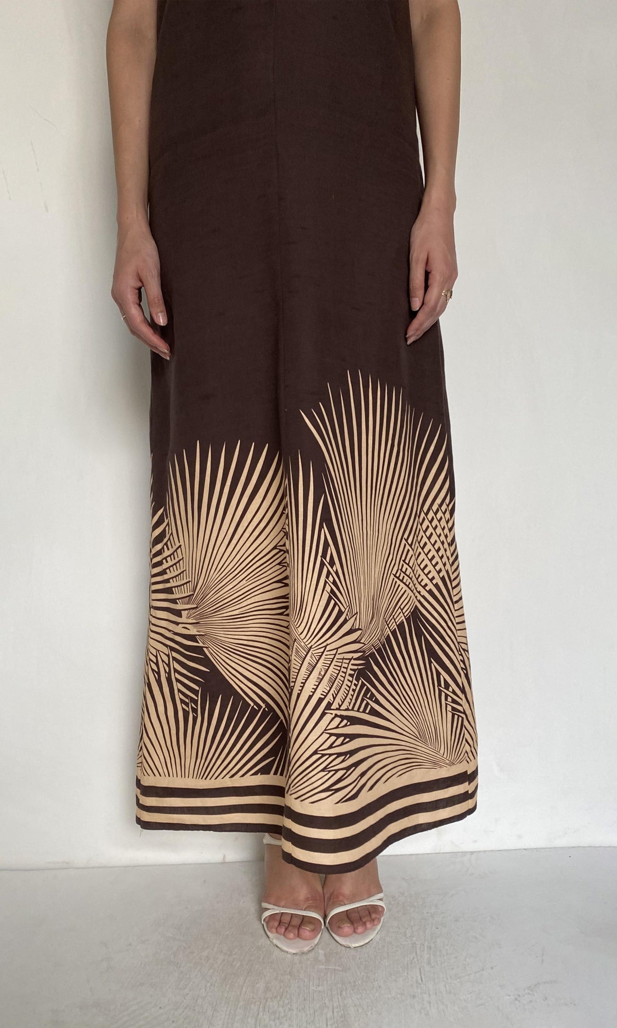 Womens | Taro Linen Cotton A Line Flared Maxi Dress | Brown