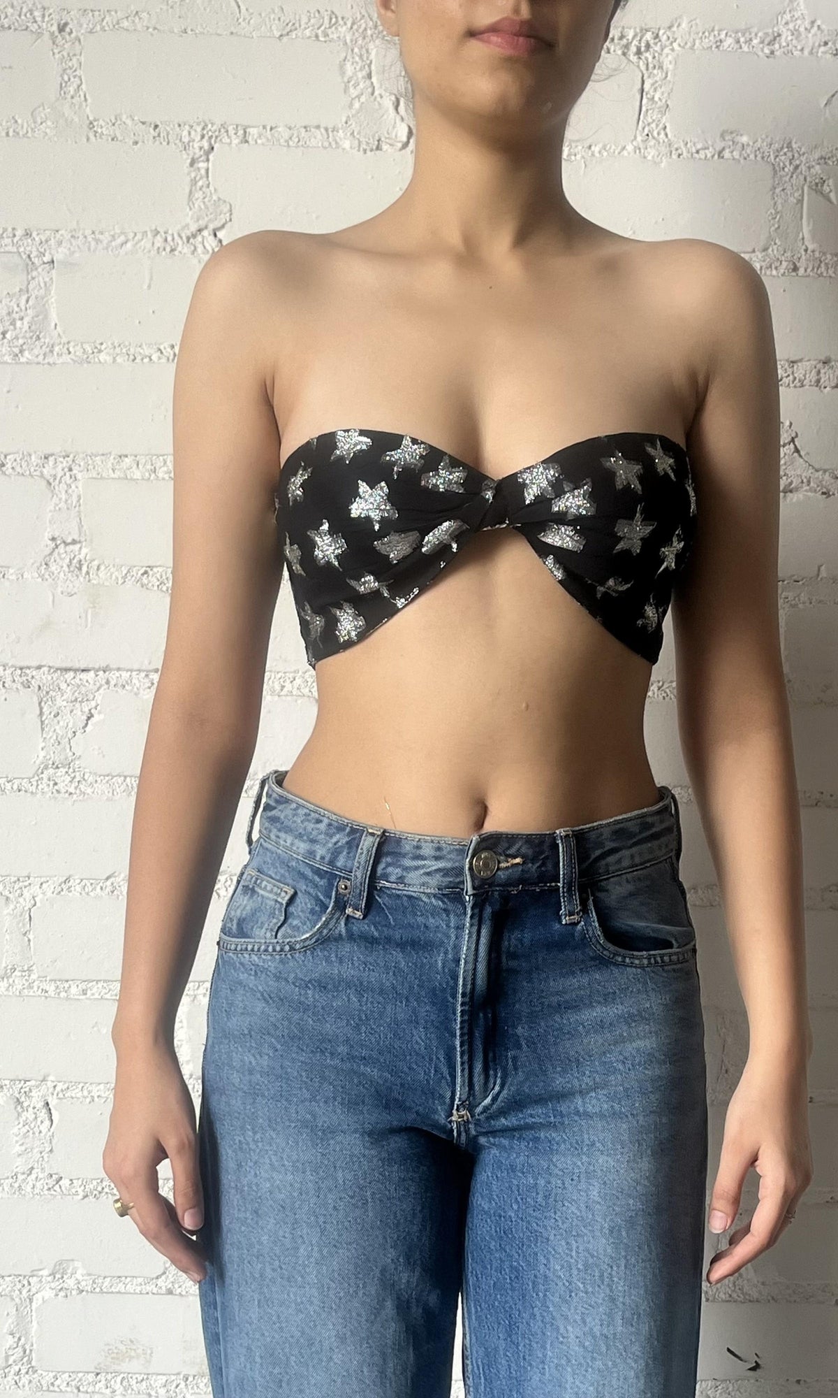 Womens | Vega Viscose Georgette Star Lurex Bandeau | Black