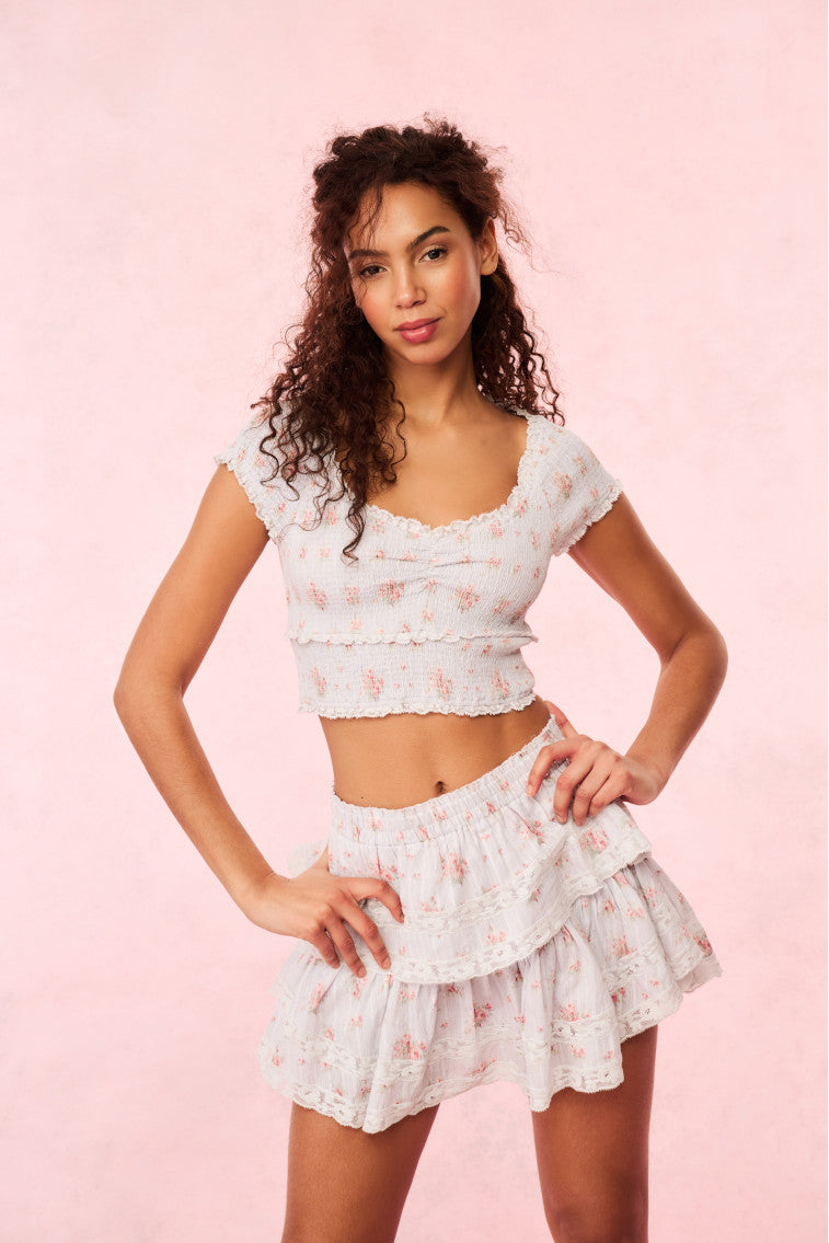 Ruffle Mini Blue Floral Skirt | Skylight  Blue