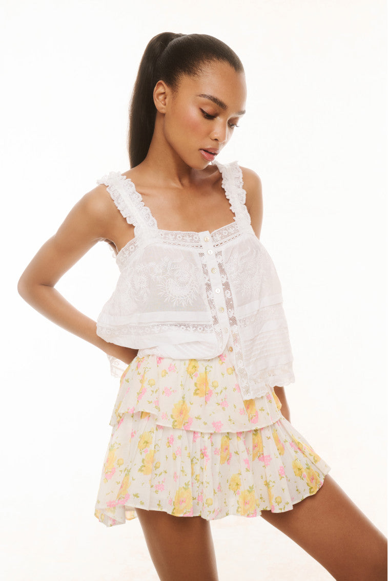 Ruffle Mini Floral Skirt | White Multi