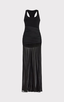 Ruched Woven Mix Tank Gown | Black