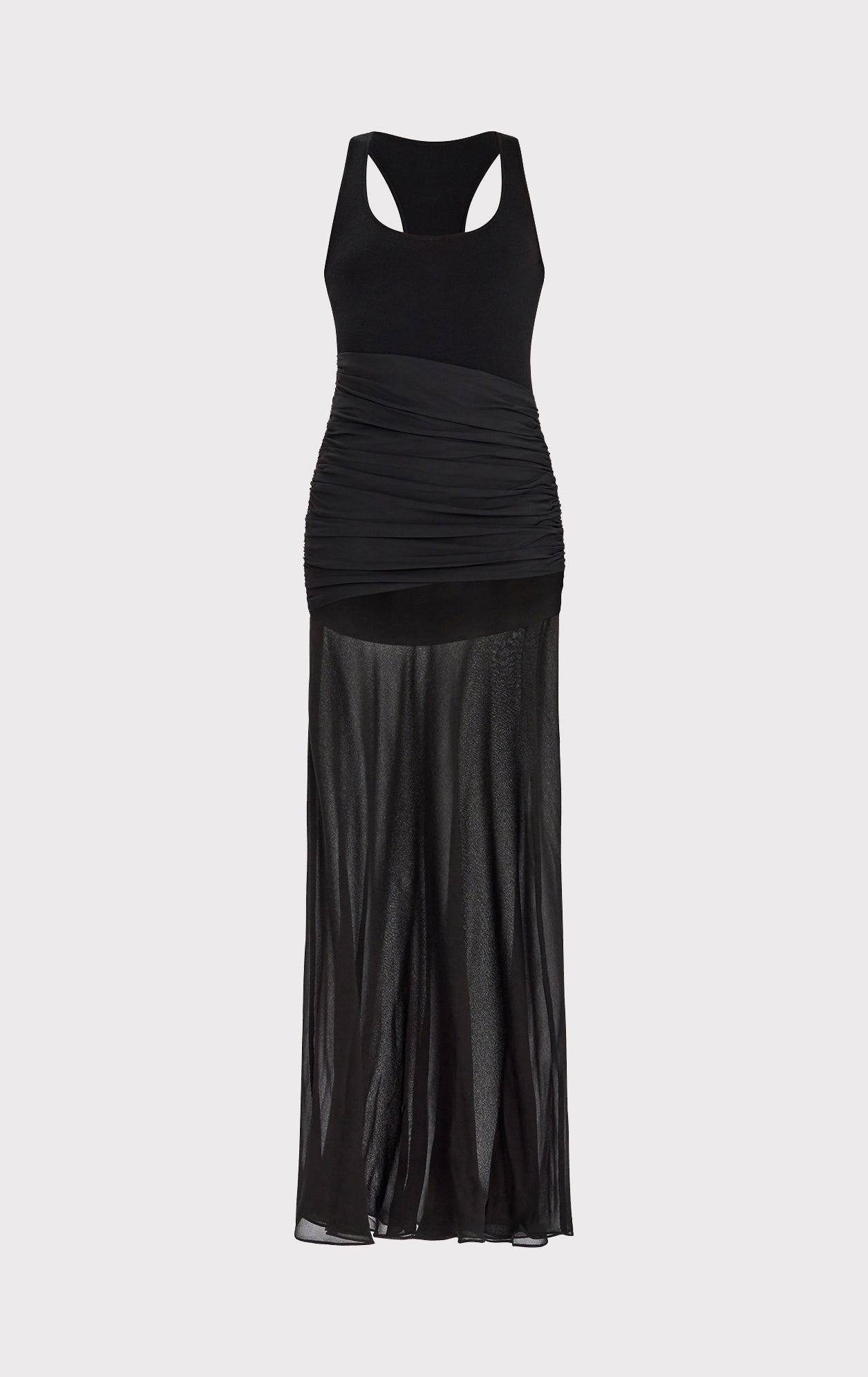 Ruched Woven Mix Tank Gown | Black