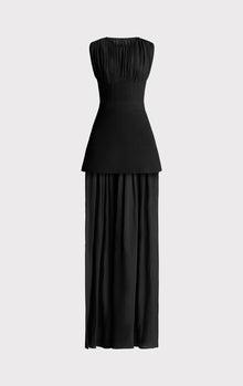 Milano Corset Gown With Silk Ruched Chiffon | Black