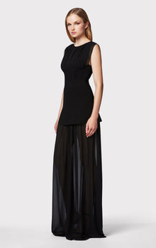 Milano Corset Gown With Silk Ruched Chiffon | Black