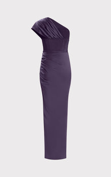 Ruched Woven Combo S/L Gown | Plum