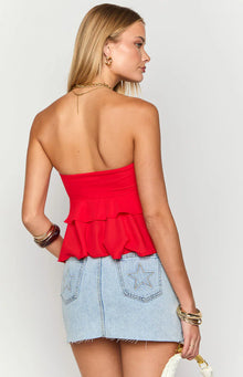 Raleigh Ruffle Strapless Top | Red