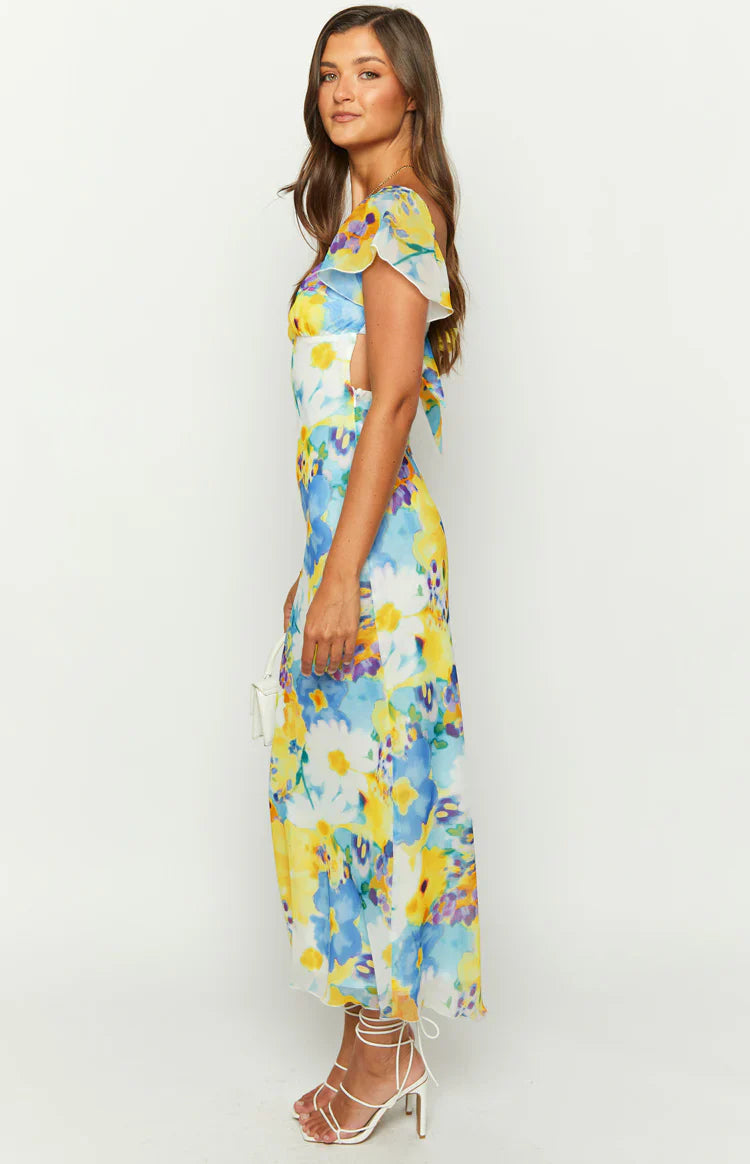 Raymi Floral Chiffon Maxi Dress | Blue