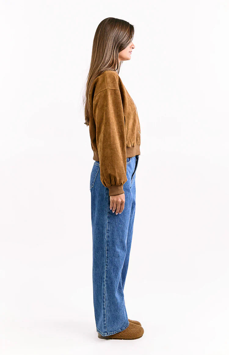 Rebecca Cuffed Suedette Bomber Jacket | Tan