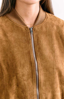 Rebecca Cuffed Suedette Bomber Jacket | Tan