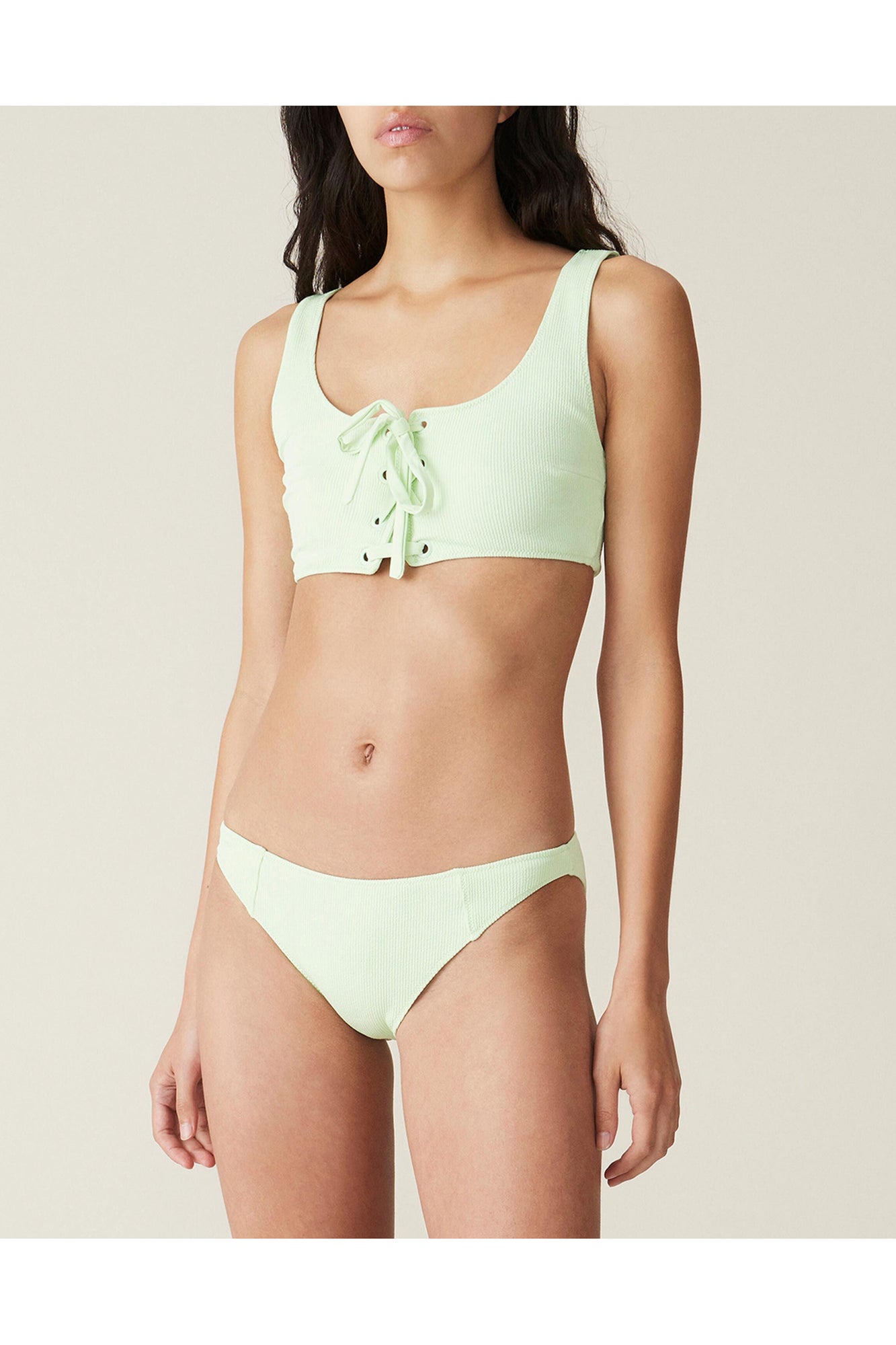 Recycled Textured Lace up Bikini Top | Patina Green