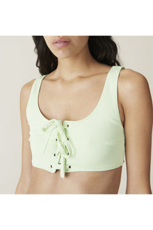 Recycled Textured Lace up Bikini Top | Patina Green